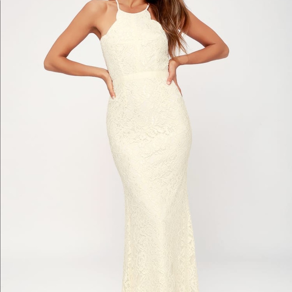 Cream Lace Maxi Fitted Dress